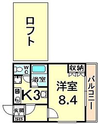 サウンドグレース　パート3 2階1Kの間取り