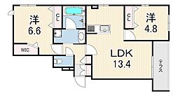 Hebel 塚口 Verdura 2LDKの間取図画像