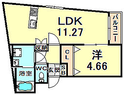 Palos武庫川 1LDKの間取図画像