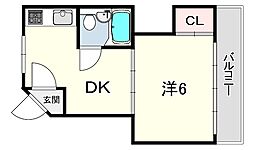 ハイツ桜ケ丘2 1DKの間取図画像