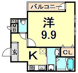 フジパレス塚口5番館 1Kの間取図画像
