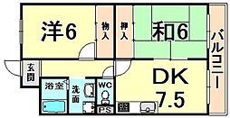 アビタ・コア1棟 2DKの間取図画像