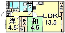 コスモ塚口 2LDKの間取図画像