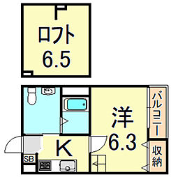 ルシエル 1Kの間取図画像