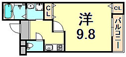 フジパレス南塚口WEST 1Kの間取図画像