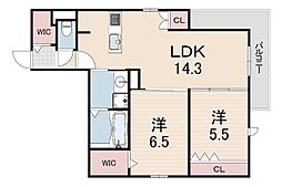 カシータ七ツ松 2LDKの間取図画像