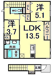 ヴェルジュ 2LDKの間取図画像