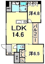 グリーンコートARAMAKI 2LDKの間取図画像