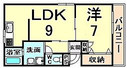 シュレスヘン南塚口 1LDKの間取図画像