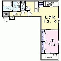 フォーチュンパーク 1LDKの間取図画像
