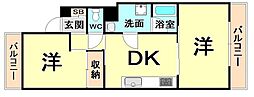 マンションエウォール 2DKの間取図画像
