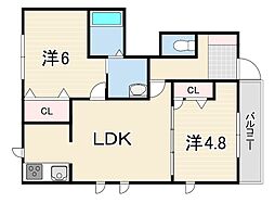 シャーメゾンTOA若王寺 2DKの間取図画像