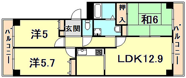 ソレーユ西宮 ｜兵庫県西宮市門戸東町(賃貸マンション3LDK・2階・66.27㎡)の写真 その2