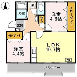 ロイヤルマンション1号棟 4階2LDKの間取り