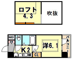 エステムコート三宮駅前ラ・ドゥー 3階1Kの間取り