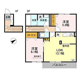 ソリッソ大久保町西嶋 2階2LDKの間取り