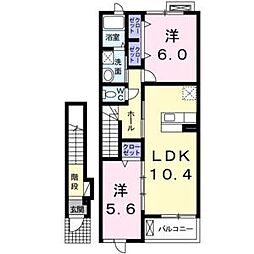 フェリス二見A 2階2LDKの間取り