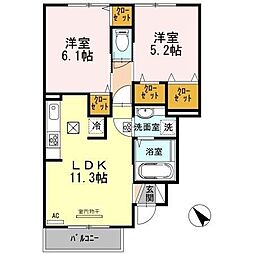 グランアヴァンティ B棟 1階2LDKの間取り