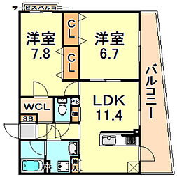 アイテラス甲南 2階1SLDKの間取り