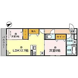 クレール林崎 2階2LDKの間取り