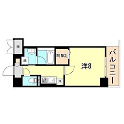 レユシール塚本 7階1Kの間取り