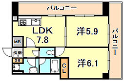 ロイヤルヒル神戸三ノ宮Part2 2LDKの間取図画像