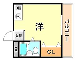 永手コスモハイツ ワンルームの間取図画像