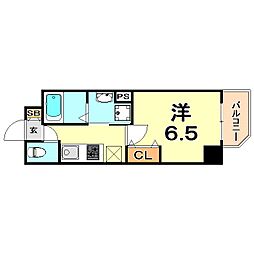 プレサンス三宮フラワーロード 1Kの間取図画像