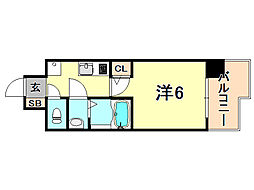 セレニテ三宮プリエ 1Kの間取図画像