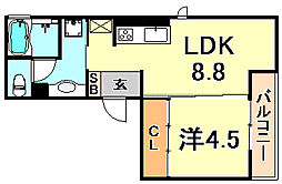 セジュール下山手通 1LDKの間取図画像