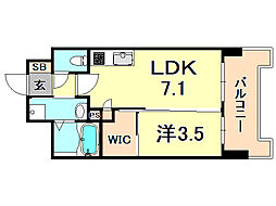 セレニテ三宮プリエ 1DKの間取図画像