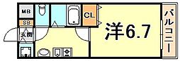 スワンズ神戸三宮イースト 1Kの間取図画像
