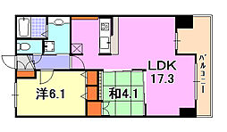 レジディア三宮東 2LDKの間取図画像