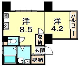 奥野ハイツ 1DKの間取図画像