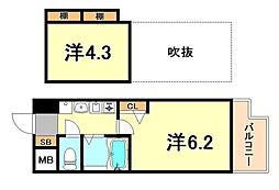 エステムコート三宮EASTポルトマーレ 1Kの間取図画像