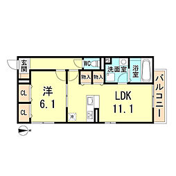 フェーブ島上 1LDKの間取図画像