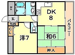 ビエント六甲2 2DKの間取図画像