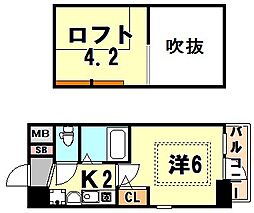 エステムコート三宮駅前ラドゥー 1Kの間取図画像