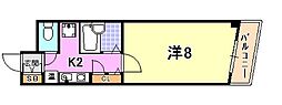 JUN中山手 1Kの間取図画像