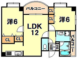 アランチア花隈 2LDKの間取図画像