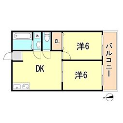 ハイツ菊水 2DKの間取図画像