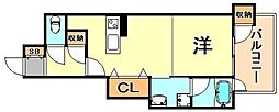 プレジール三ノ宮3 1DKの間取図画像