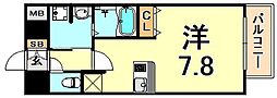 プレミアムコート神戸三宮 ワンルームの間取図画像