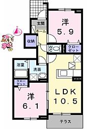 トビアスガーデン南沖洲B 2LDKの間取図画像