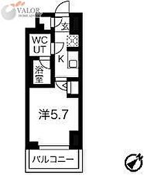 クラリッサ横浜シエル 2階1Kの間取り