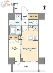 シーズンフラッツ大森北 5階1LDKの間取り