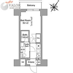 コンフォリア・リヴ横浜阪東橋 1Kの間取図画像
