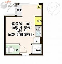 ハートコート東白楽 ワンルームの間取図画像