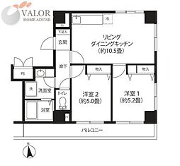 シティーコア鶴見 2LDKの間取図画像