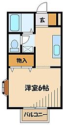 小田急小田原線 町田駅 徒歩20分の賃貸アパート 2階1Kの間取り